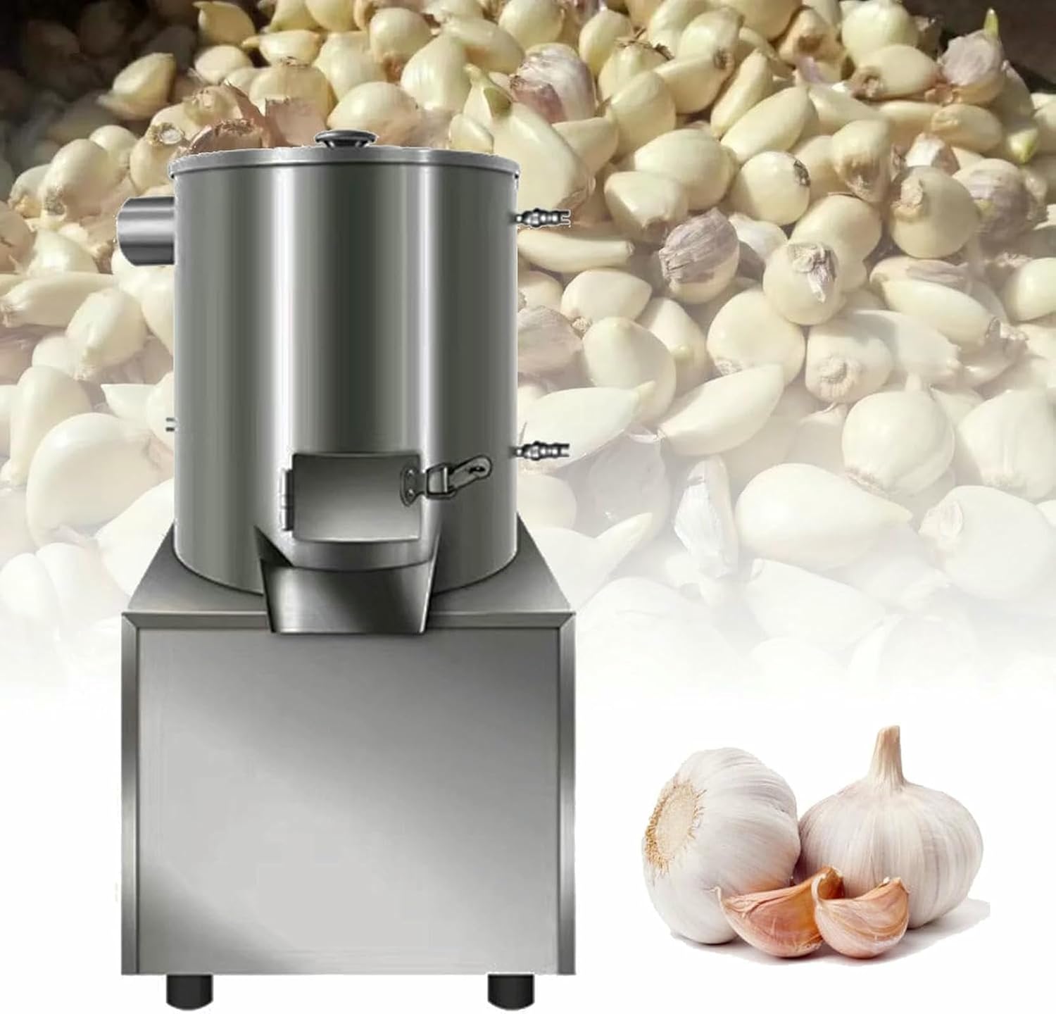 Electric Garlic Peeler Garlic Peeling Machine, Pneumatic Garlic Peeler + Net Bag, Commercial Stainless Steel Electric Garlic Separator, for Restaurants