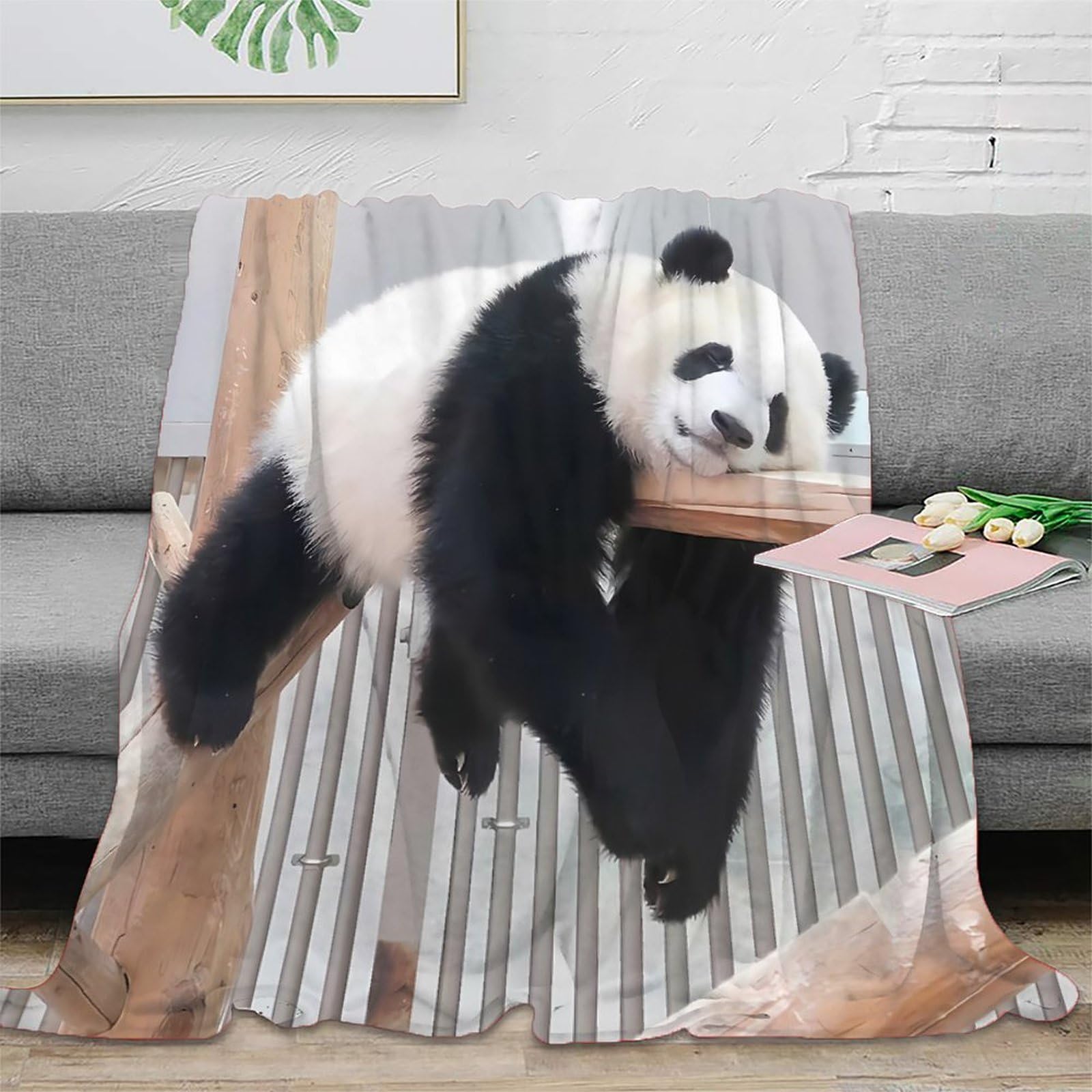 Plaid microfibre panda 3D jeté de salon inaltérable haute densité 150x200cm