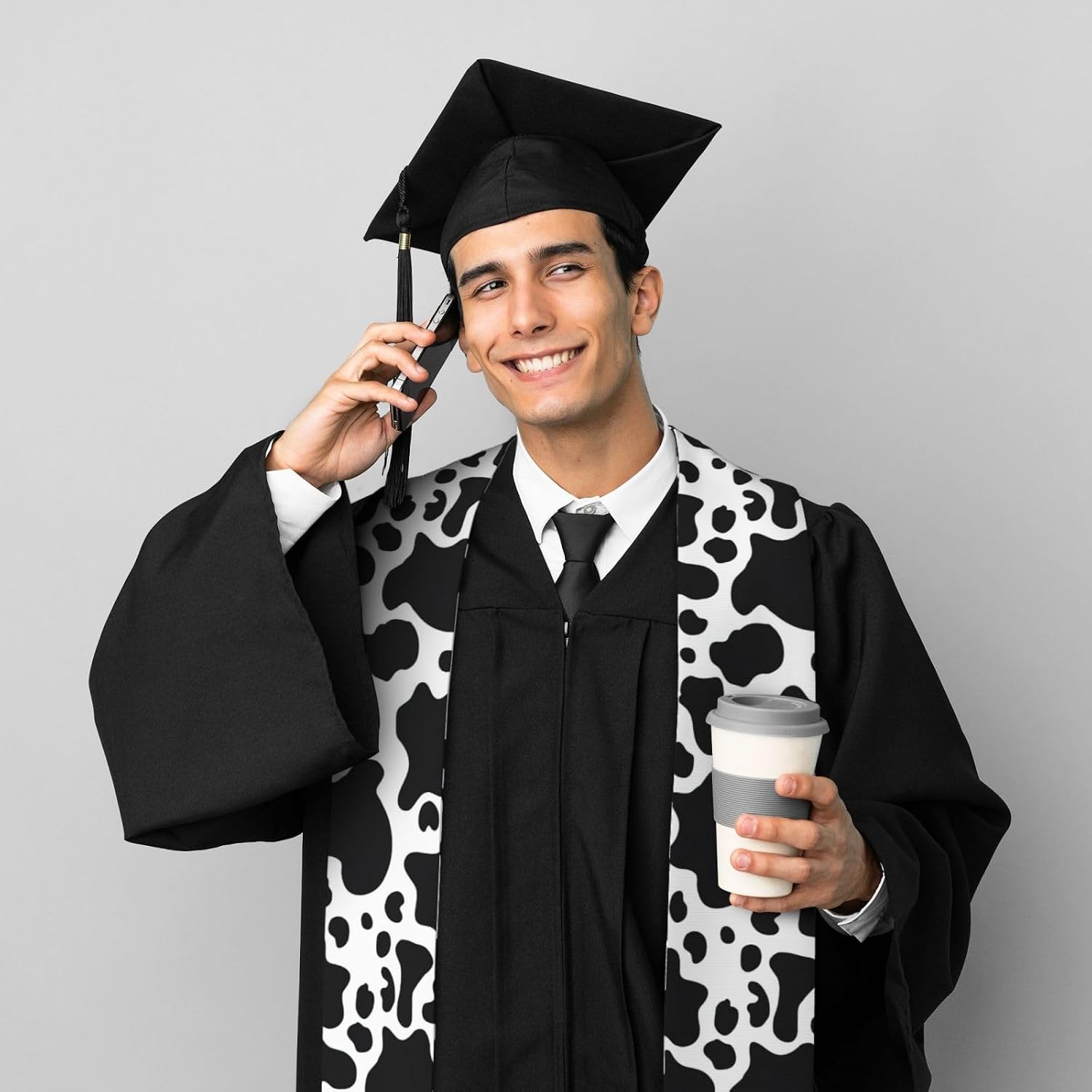 Black And White Cow Print Graduation Stole,Graduation shawl ribbon sash Honor Stole Scarf Shawl,Commencements
