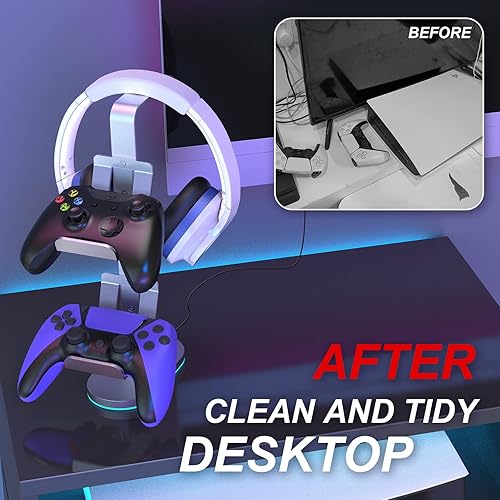 Miniatura 5 de AUGEX Soporte para controlador, estante para control de juegos, soporte para auriculares RGB para Xbox Series X SXbox One PS5 PS4