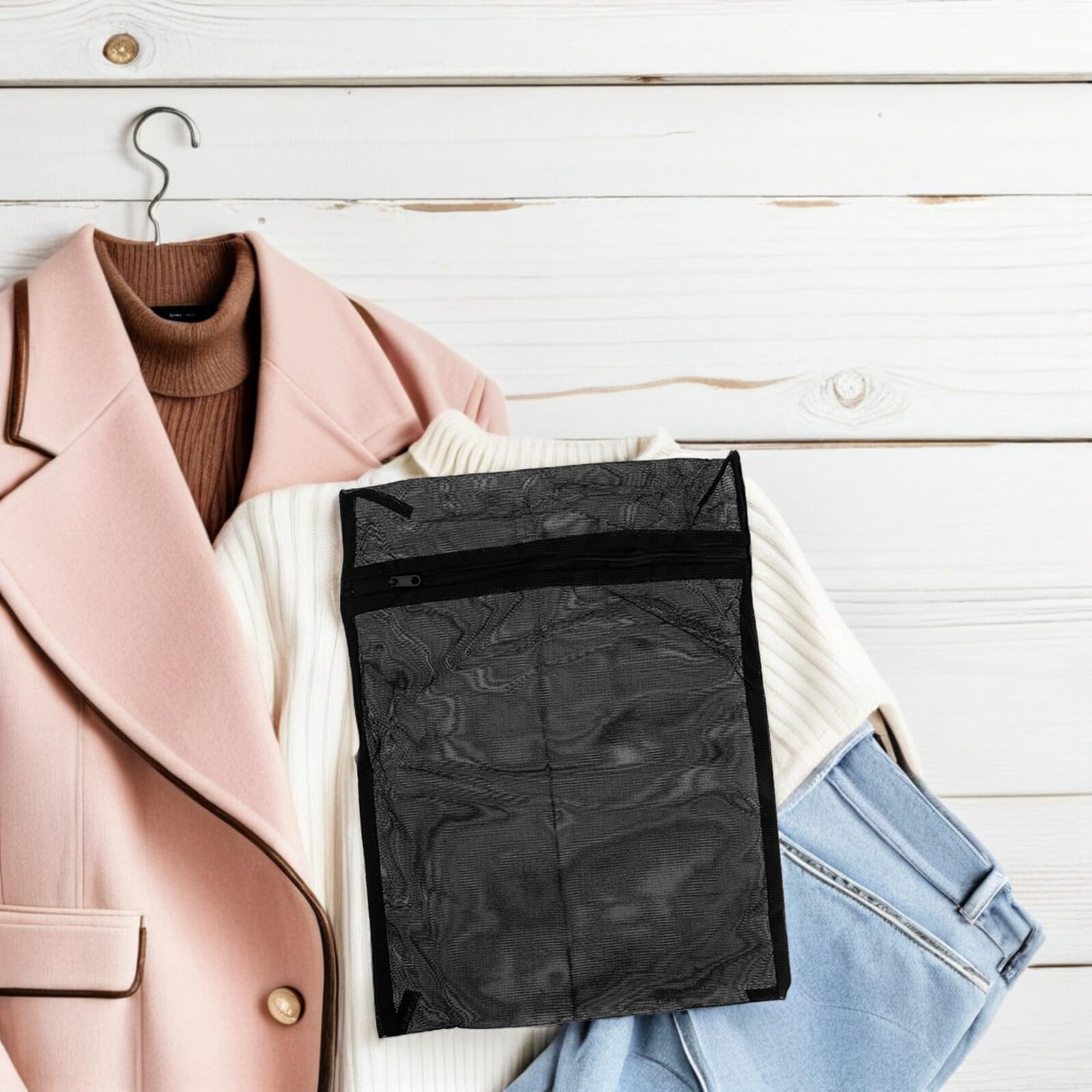 OUNONA Borsa la Biancheria Sporca in Poliestere Nero, Sacchetti per Indumenti per Bucato 8 Pezzi Rete Fine, Festa Scuola Decor e Viaggio