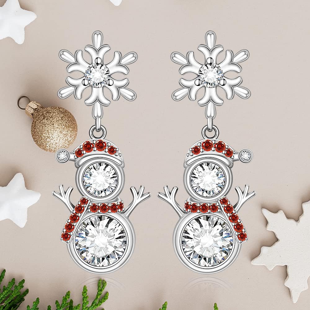 Christmas Snowman Earrings Snowflake Earrings for Women Sterling Silver Red Santa Snow Flower Holiday Dangle Drop Earrings Xmas Gifts - Image 9