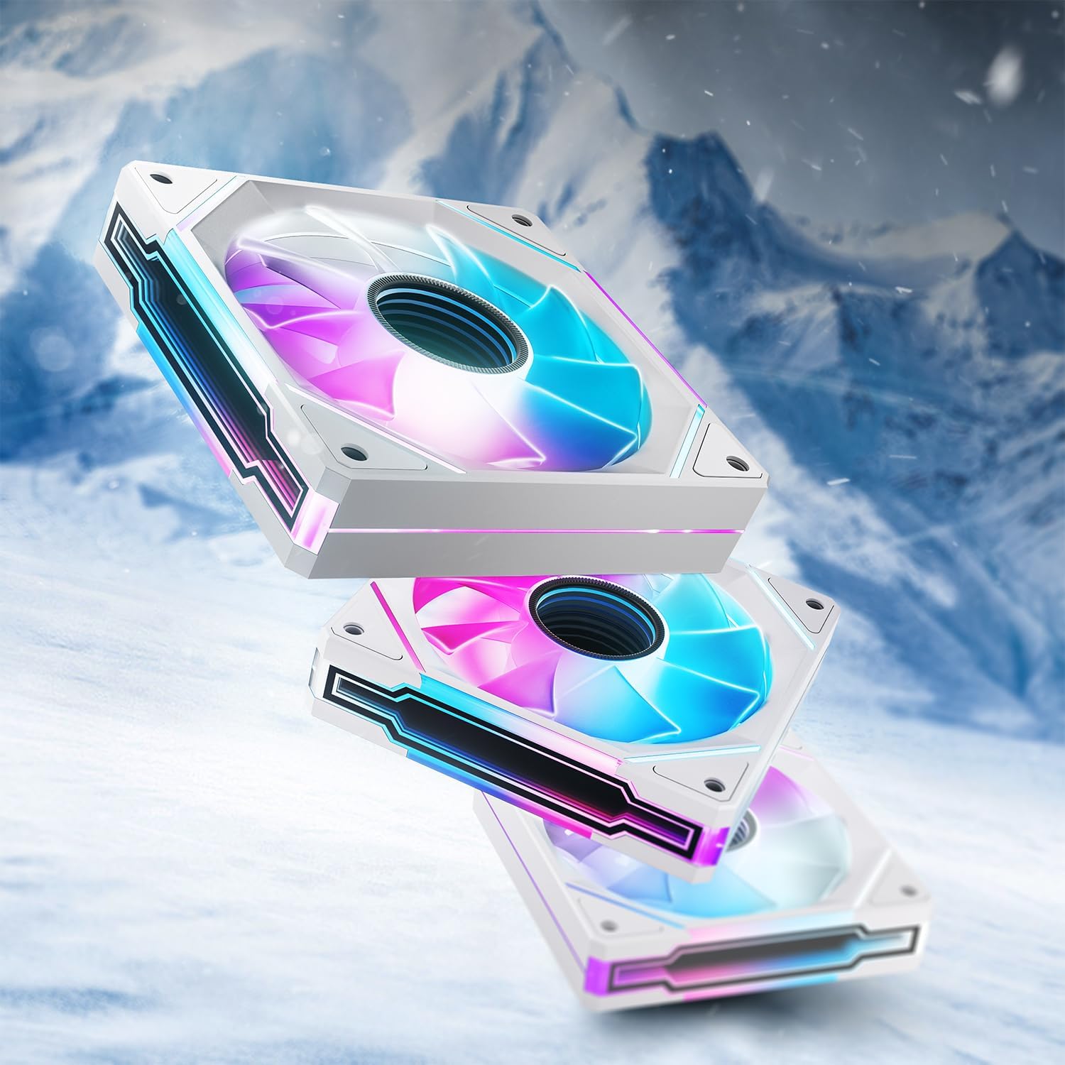 AsiaHorse AMICI-5GT RGB PC Fans, Infinity Mirror ARGB Fans HDB Bearing Fan Speeds Up to 1800 RPM with 24 LED Lights, Forward Blade Fan Compatible Motherboard Aura SYNC (Forward Blade, White-3Pack)