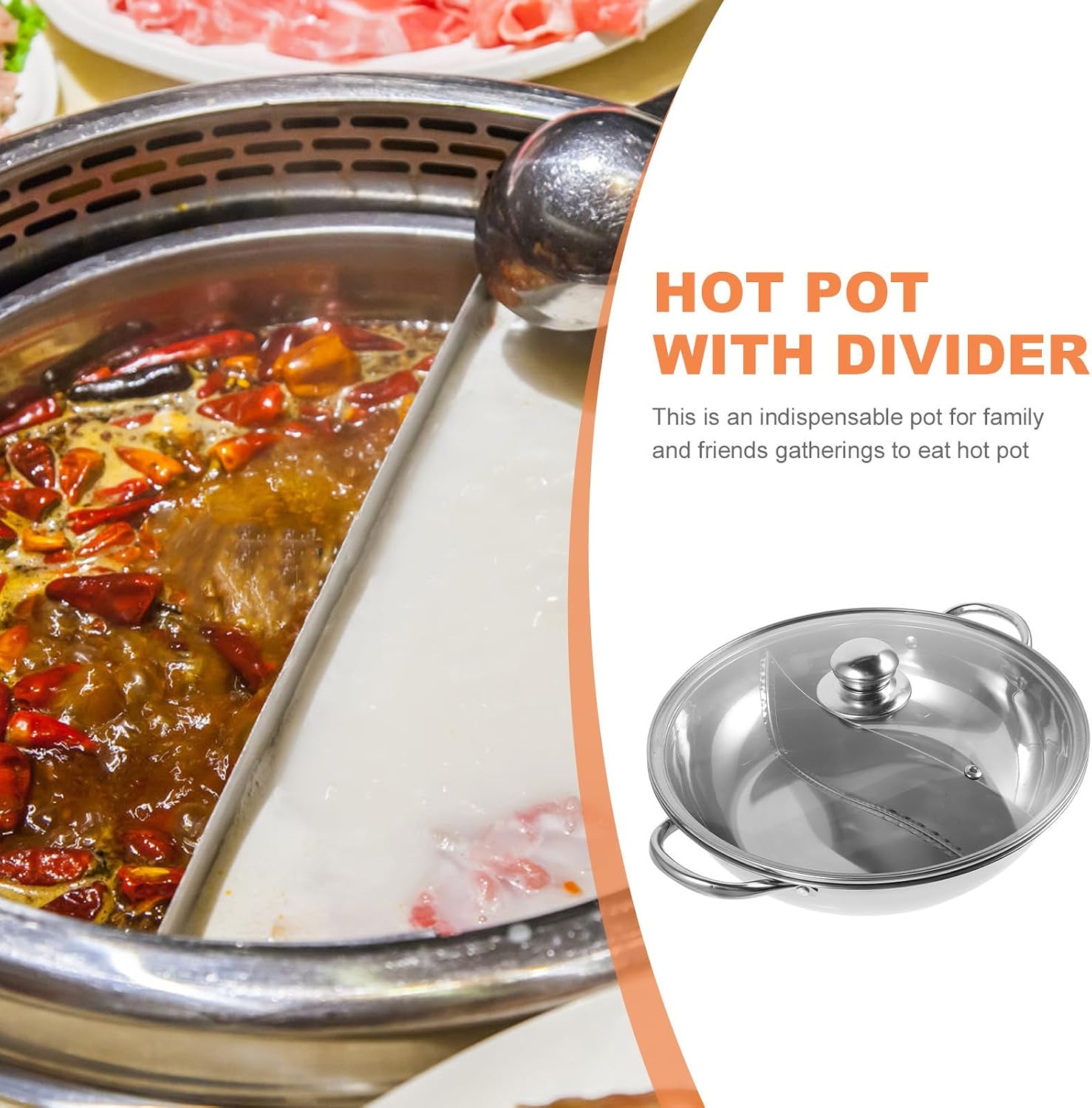 PRETYZOOM Stainless Steel Hot Pot with Divider Double Handle Multi-purpose Pot for Kitchen and Home Use Easy to Clean Reusable for Shabu Shabu and Family Cooking