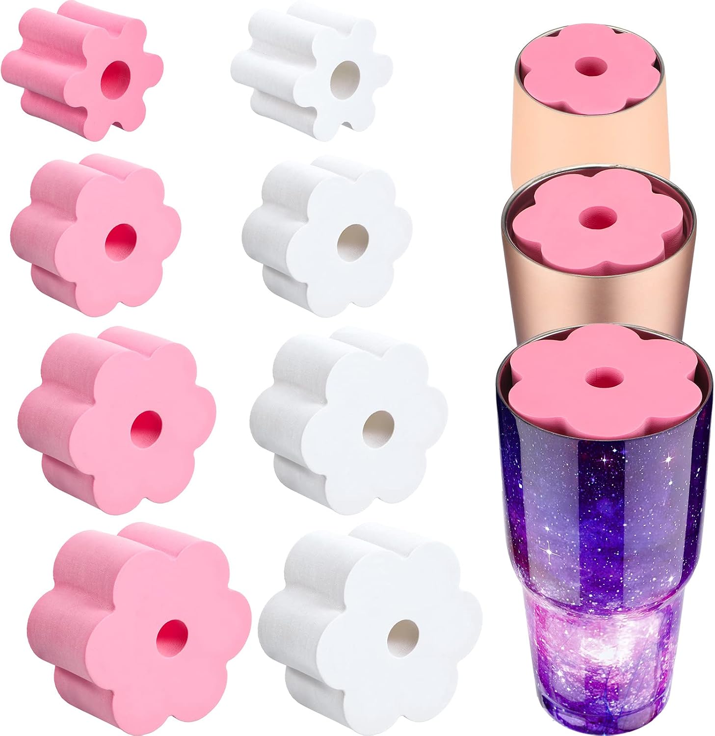 Shappy 8 Pieces Cup Turner Foam Cup Turner Inserts Accessories 2.44/ 2.83/ 3.18/ 3.74 Inch Diameter Foam Inserts for Tumblers Bottles Cups (White, Pink)