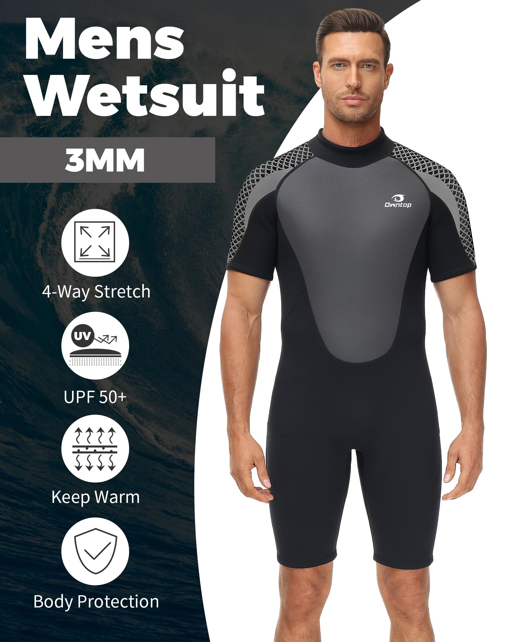 Owntop Muta Uomo Donna 3mm - Muta in Neoprene con Maniche Corte per Immersioni, Surf, Nuoto e Kayak - Protezione Termica e libertà di Movimento