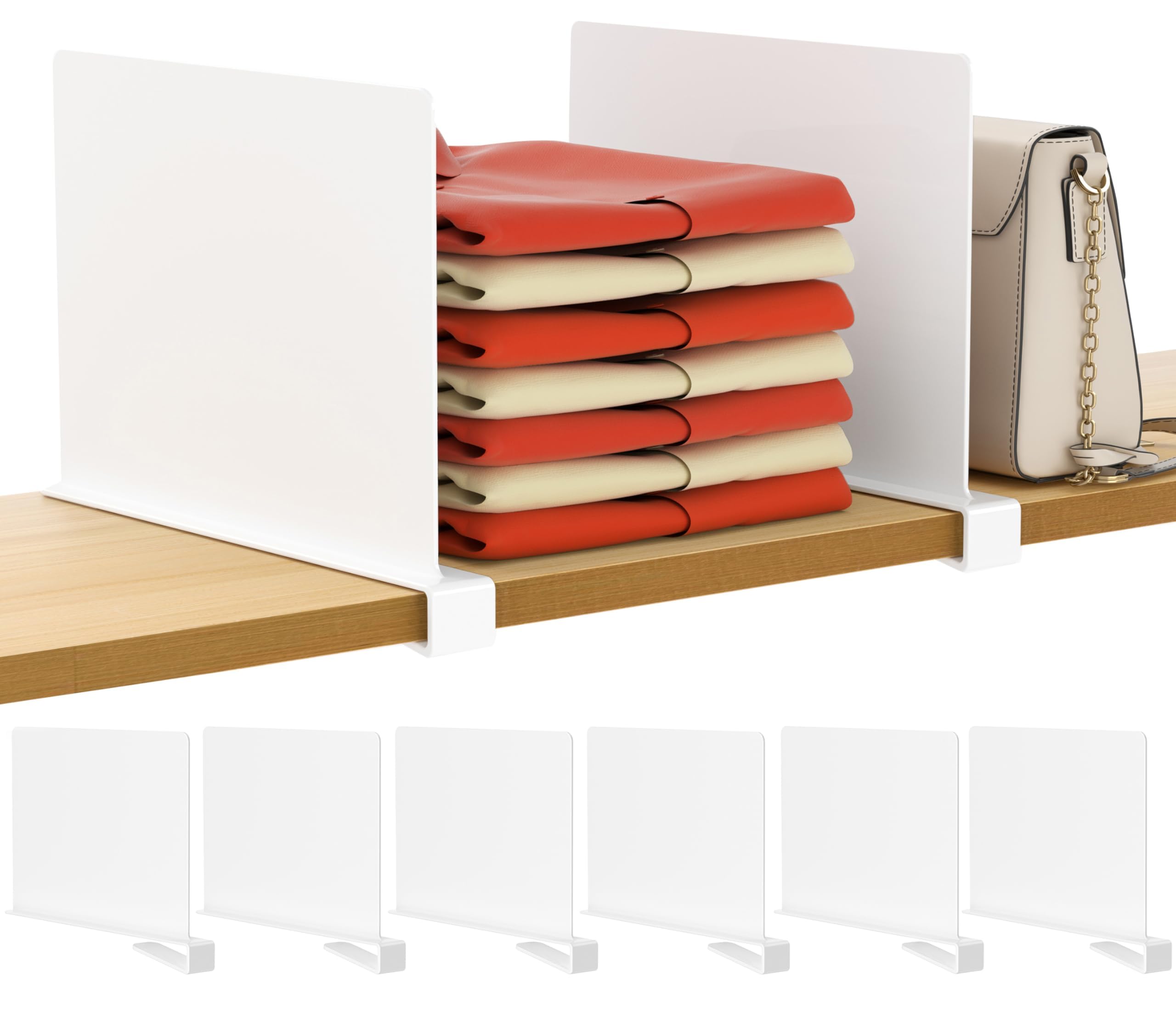 HBlife 6 Pcs White Acrylic Shelf Dividers, Vertical Purse Organizer for Closet Perfect for Sweater, Shirts, Handbags in Bedroom and Kitchen, Closet Separators for Organization Cabinet