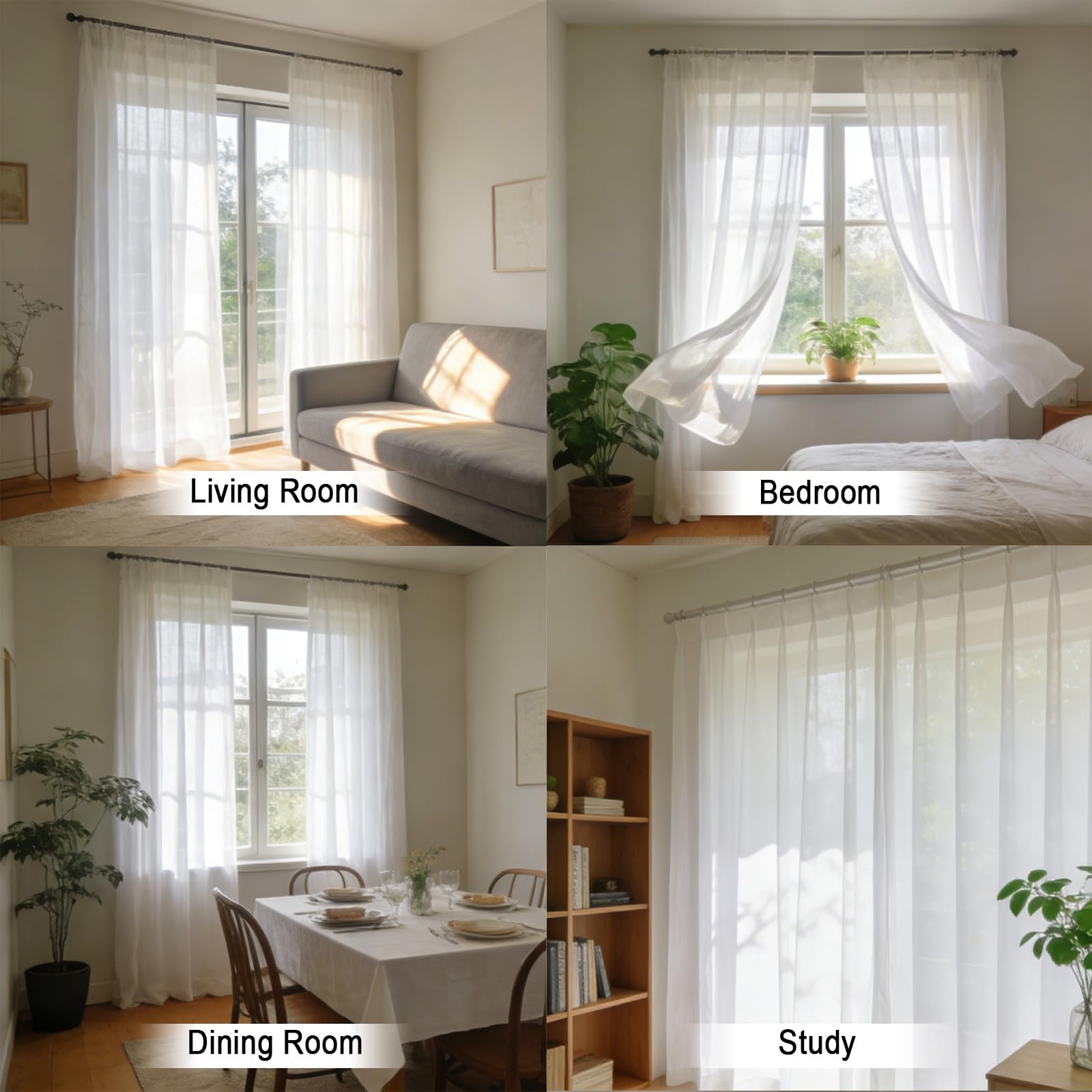 LONGCAO Rideaux Transparents 100 x 120 cm Lin Décorations Vitrée Chambre Blanc
