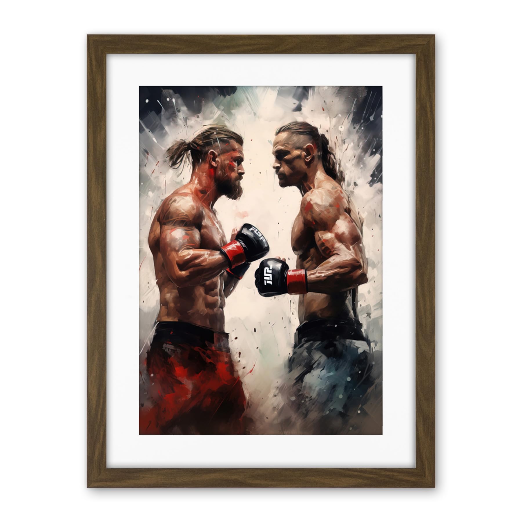 Artery8 Cage Fight Oil Paint Artwork Combat Mixed Martial Arts Boxing Wrestling Artwork Framed Wall Art Print 18X24 Inch