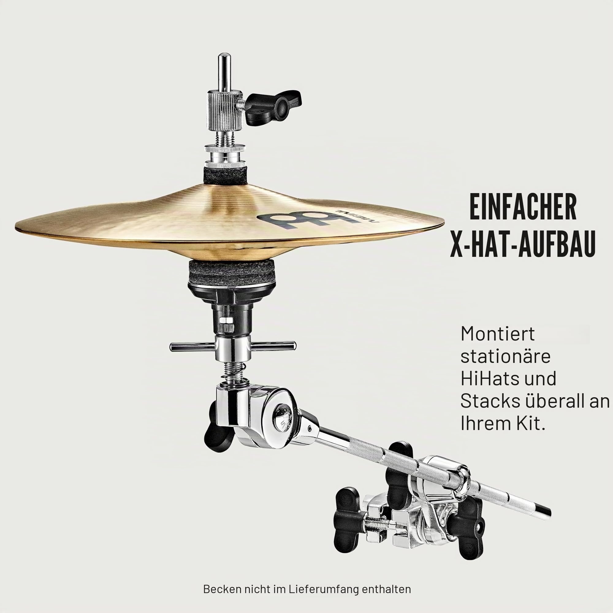 Meinl Cymbals X-Hat Hihat Halterung – mit Klammer für Beckenständer – inklusive Spannvorrichtung für Hihats und Becken Stacks – Schlagzeug Hardware Zubehör (MXH)