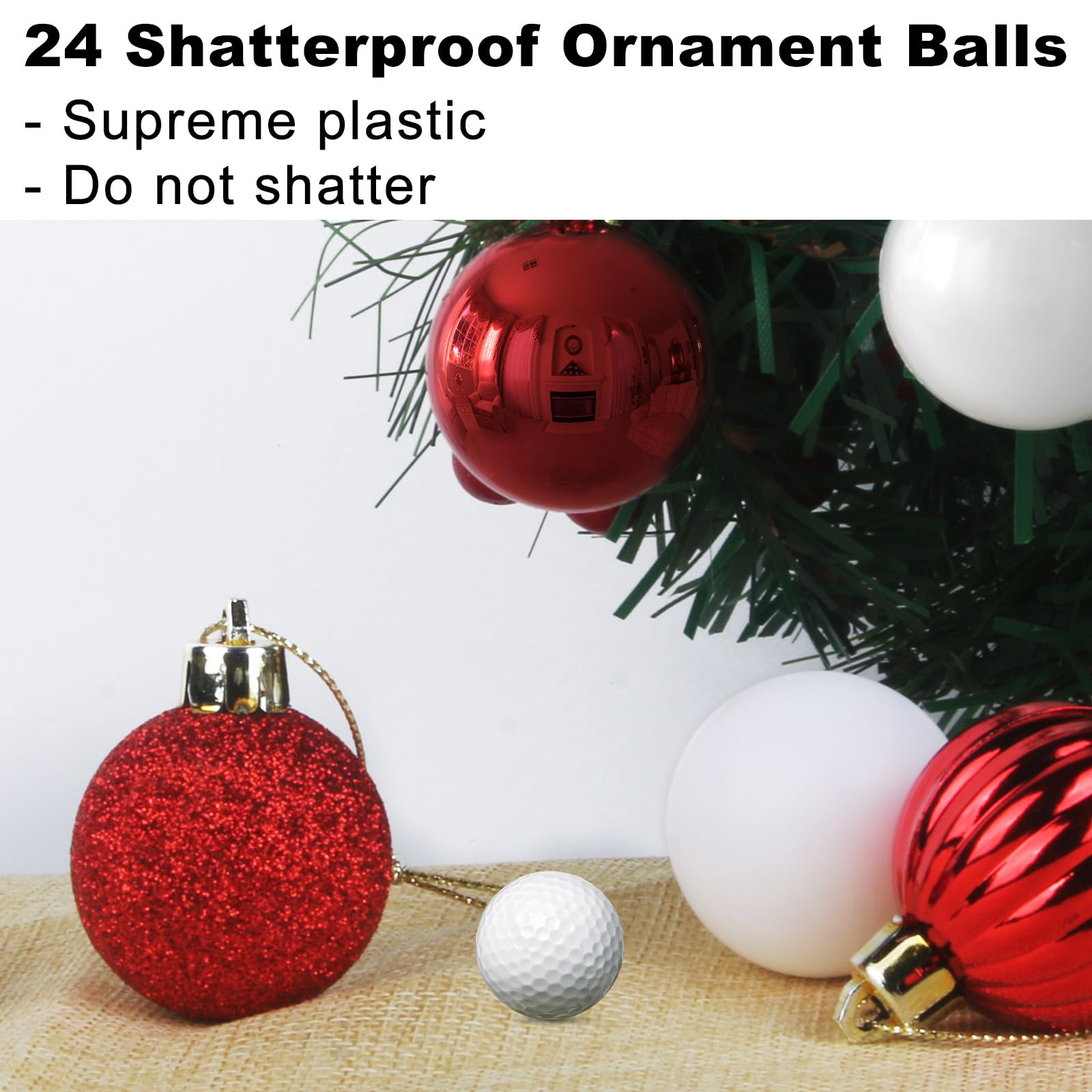 Lot de 24 grandes boules de Noël incassables à suspendre pour anniversaire, Halloween, vacances, mariage (rouge et blanc) - 8,1 cm