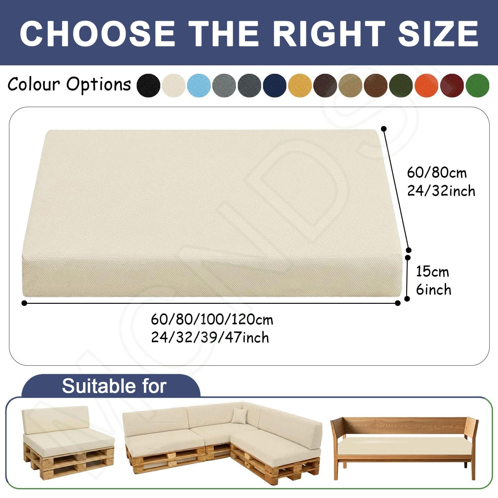 Housse de Siège Jardin pour Palette 120x80/60x40/120x60/120x40cm,Protection de Coussin Palette Lavable, Housse Coussin Palette Imperméable Fermeture Éclair Jardin(1,Seat：80x120cm)