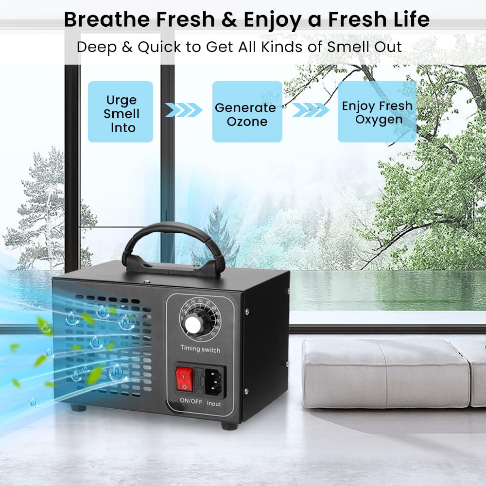 Generator ozonu 60000 mg/h, przenośny oczyszczacz powietrza O3, urządzenie ozonowe z timerem, eliminuje zapachy i usuwa zapachy, do pokoju, biura, garażu, samochodu, dymu i zwierząt domowych