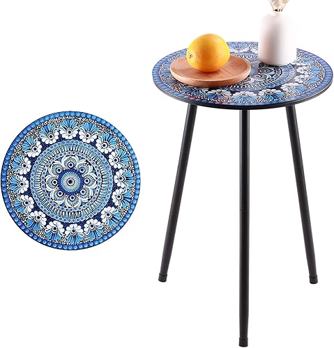 Miniatura 24 de Juego de dos mesas auxiliares de metal para exteriores, mesas auxiliares redondas pequeñas para patio, mesa esquinera de jardín moderna para