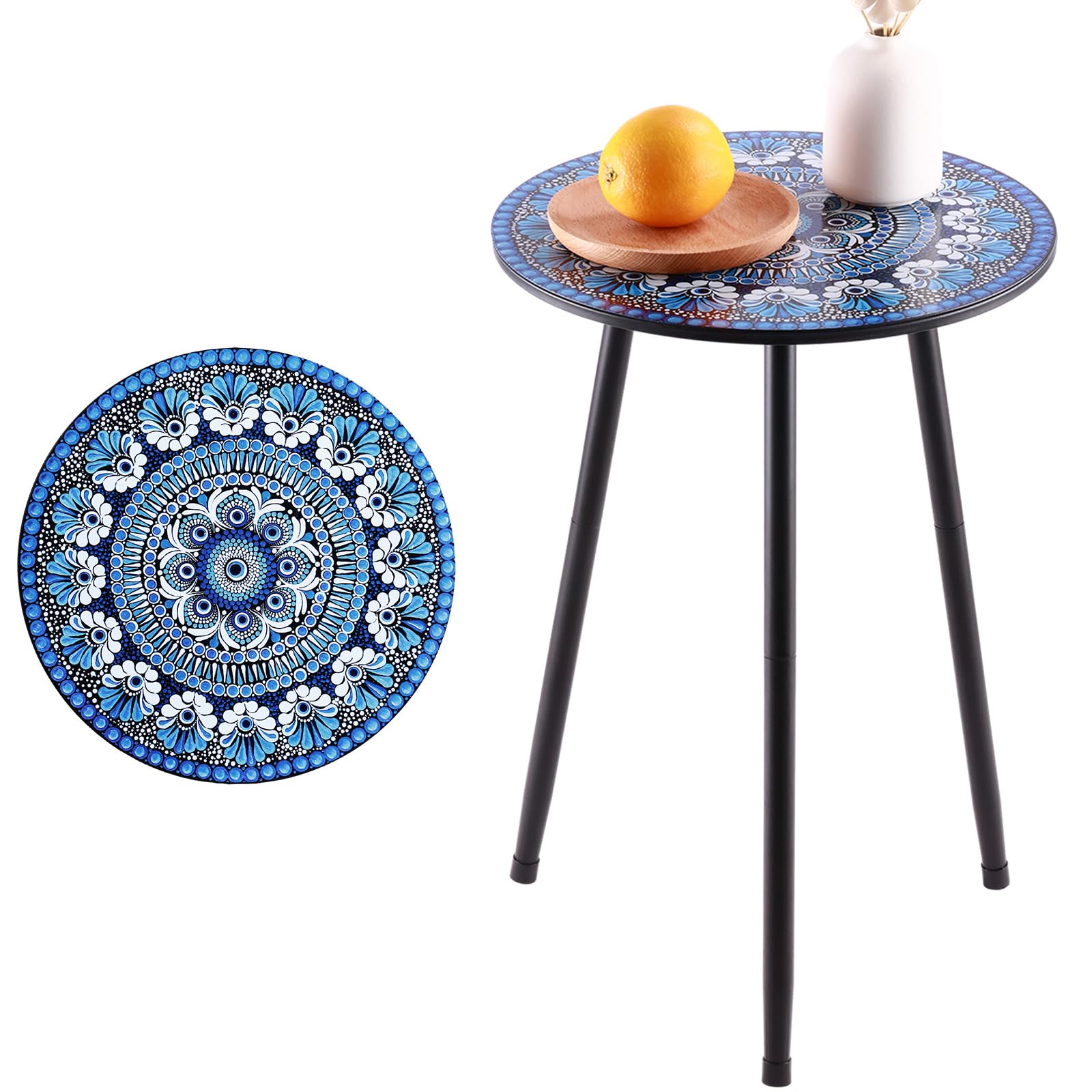 Party Zealot 1 Pack Metal Mosaic Round Side Table 13.4" Small End Table for Patio Round Accent Garden Corner Stand for Small Spaces Weather-Resistant