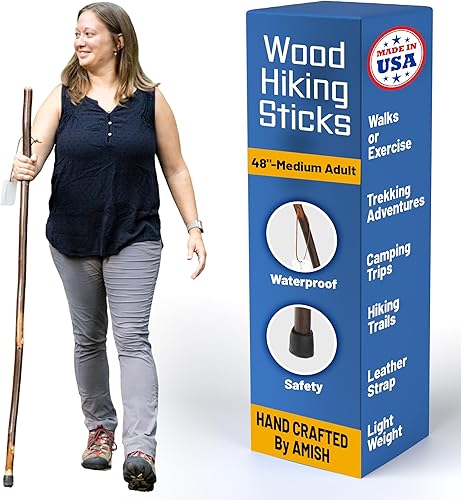 Miniatura 16 de Bastón de madera hecho a mano para hombres, mujeres y personas mayores con correa de muñeca de cuero genuino para senderismo, caminatas y senderismo