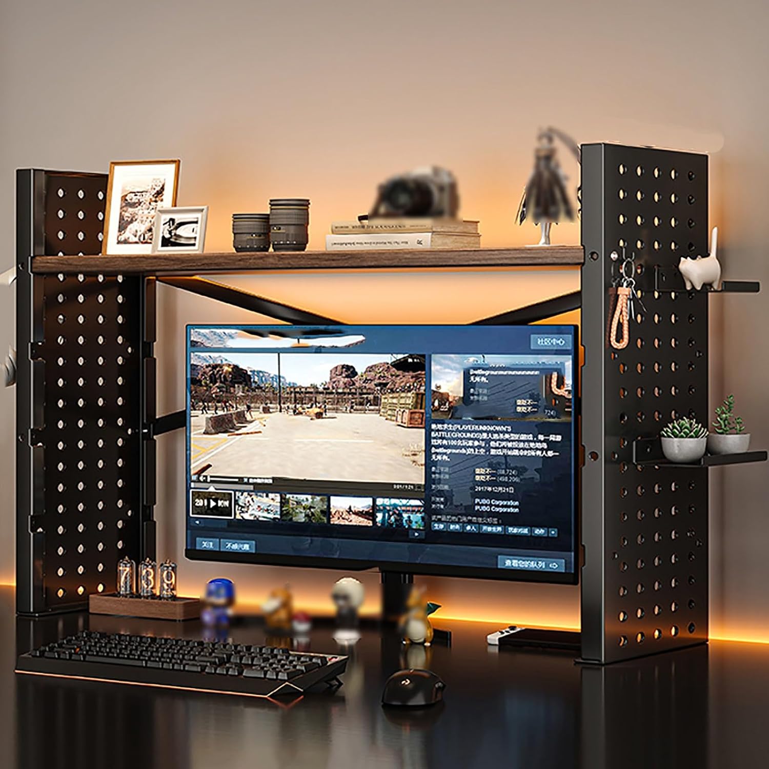 Gaming Desk Accessories Adjustable Computer Desktop Rack Organizer, Multifunctional Freestanding Storage Rack Display Shelf for Office, Home Decor,Svart-80 * 20 * 58cm/31 * 8 * 23in
