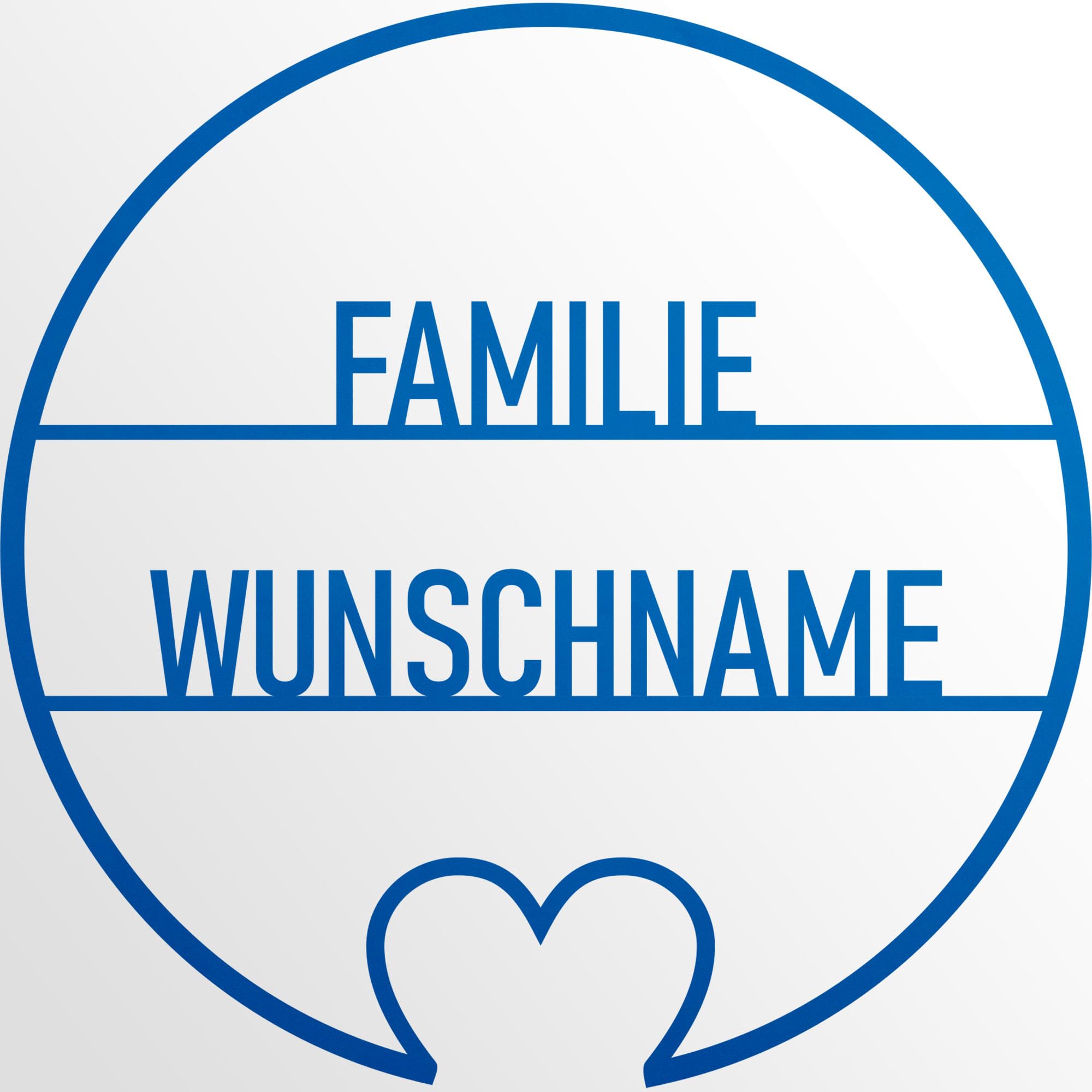 INDIGOS UG - Plaque de porte en aluminium composite - Cercle cœur - Bleu - 70 cm - Nom au choix - Plaque nominative, plaque de porte d'entrée - Texte personnalisé - Plaque pour famille, amis, cadeau