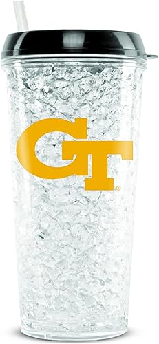 Sports NCAA Georgia Tech Yellow Jackets - Vaso de cristal para congelador de 16 onzas con tapa y popote