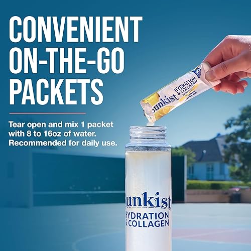 Miniatura 6 de Sunkist Hydration & Collagen Yuzu - Mezcla de bebida en polvo con electrolitos de limón (20 barras), con péptidos de colágeno, vitamina C y zinc,