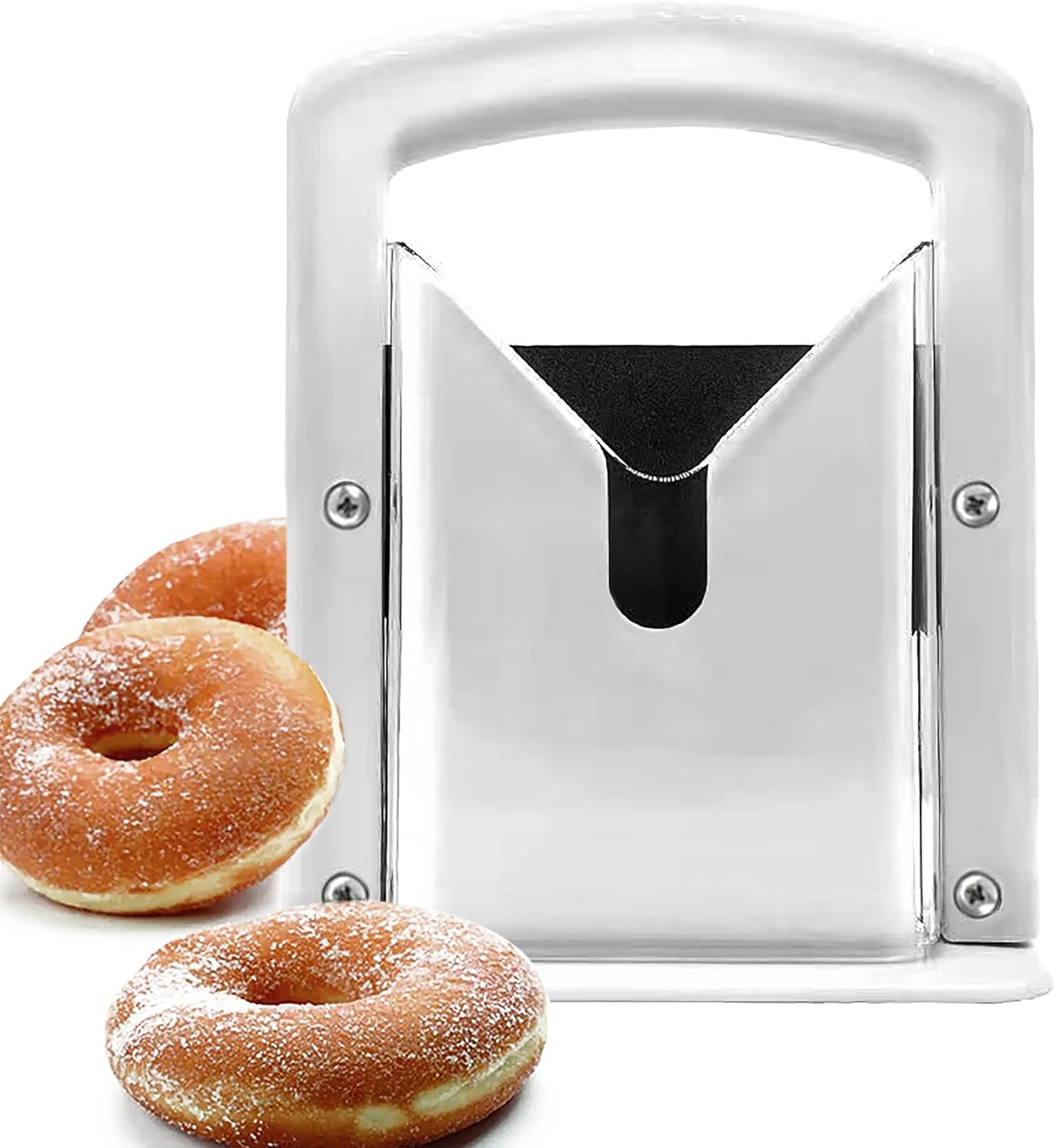 DIFENLUN Stainless Steel White Bagel Slicer with Safety Handle, Kitchen Guillotine Cutter for