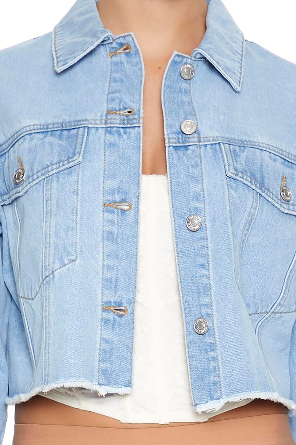 Forever 21 womens Cropped Denim Trucker Jacket - Image 5