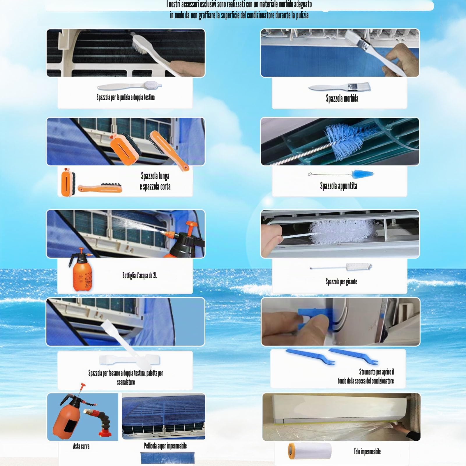 kit pulizia climatizzatore split, kit per pulizia condizionatori, kitpulizia condizionatore, telo pulizia condizionatore, puliziacondizionatore casa,Bianco, Grande