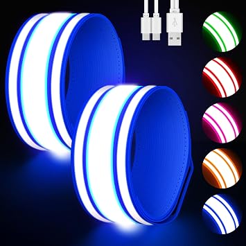 LED Armband for Running 2 Pack, 5 Colors 3 Lights Modes Rechargeable Reflective Arm Bands, High Visibility Reflective Gear for Running Walking Cycling at Night