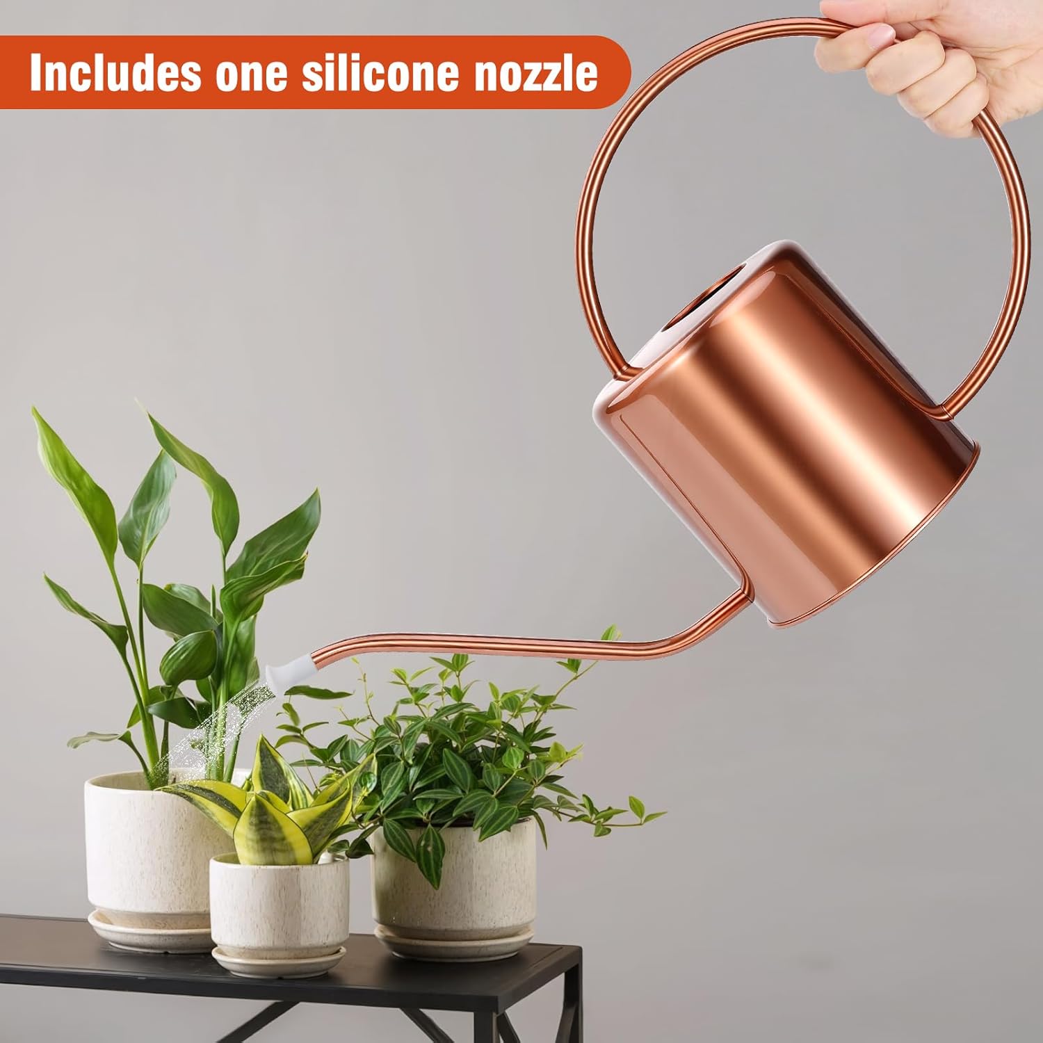Plant Watering Can, 50 oz / 1500 ml Stainless Steel Metal - Modern Decorative with Long Spout for Indoor Potted Plants, Bonsai, Garden Flowers, Copper