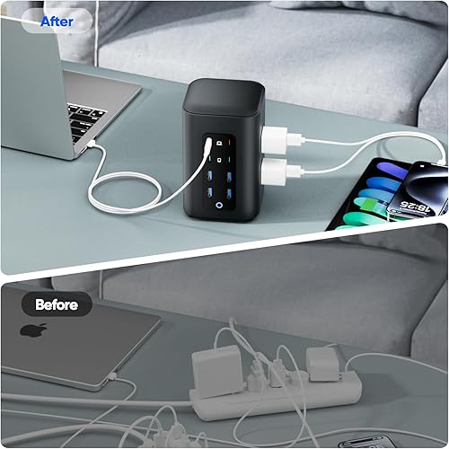 Miniatura 8 de Torre de regleta de alimentación (230 W), estación de carga USB-C 14 en 1 con protección contra sobretensiones de 2000 J, cable de extensión de 5