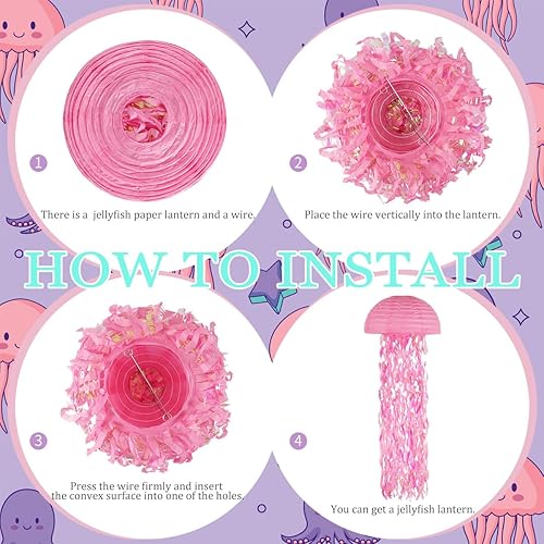 Miniatura 7 de Decoraciones de cumpleaños de sirena, faroles de papel de medusas, farol colgante de color rosa lavanda azul para baby shower con temática de sirena