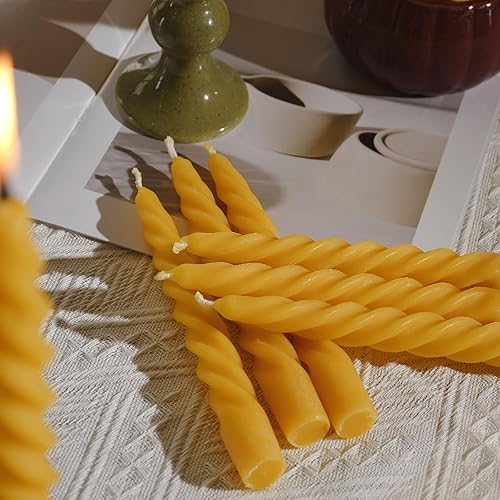 Miniatura 7 de DEYBBY Juego de 4 velas espirales de cera de abeja de 7 pulgadas, sin goteo y sin humo, velas de cera de abejas puras trenzadas para decoración del