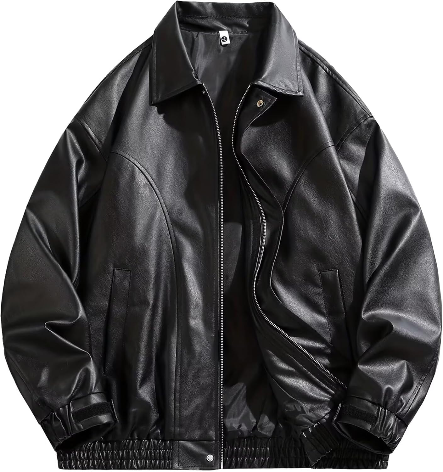 Men's Faux Leather Jacket Vintage PU Leather Bomber Jacket Casual Motorcycle Coat with Pockets for Men