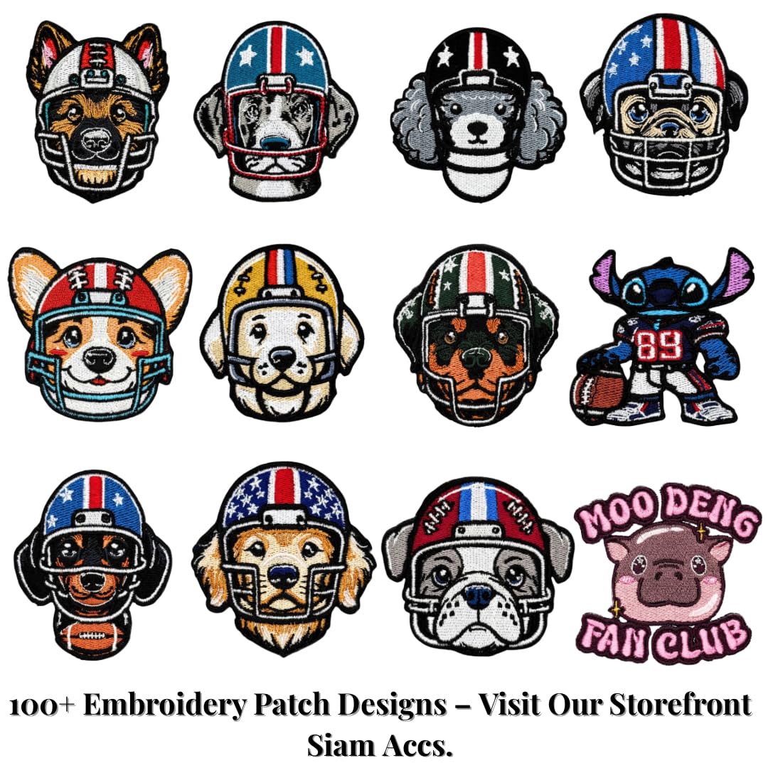 Siam Accs Rugby Fans Dachshund Dog with Helmet Cute Patch Embroidery American Football Fan Favorite Team Iron On Sew On for Clothing Backpacks Jeans 