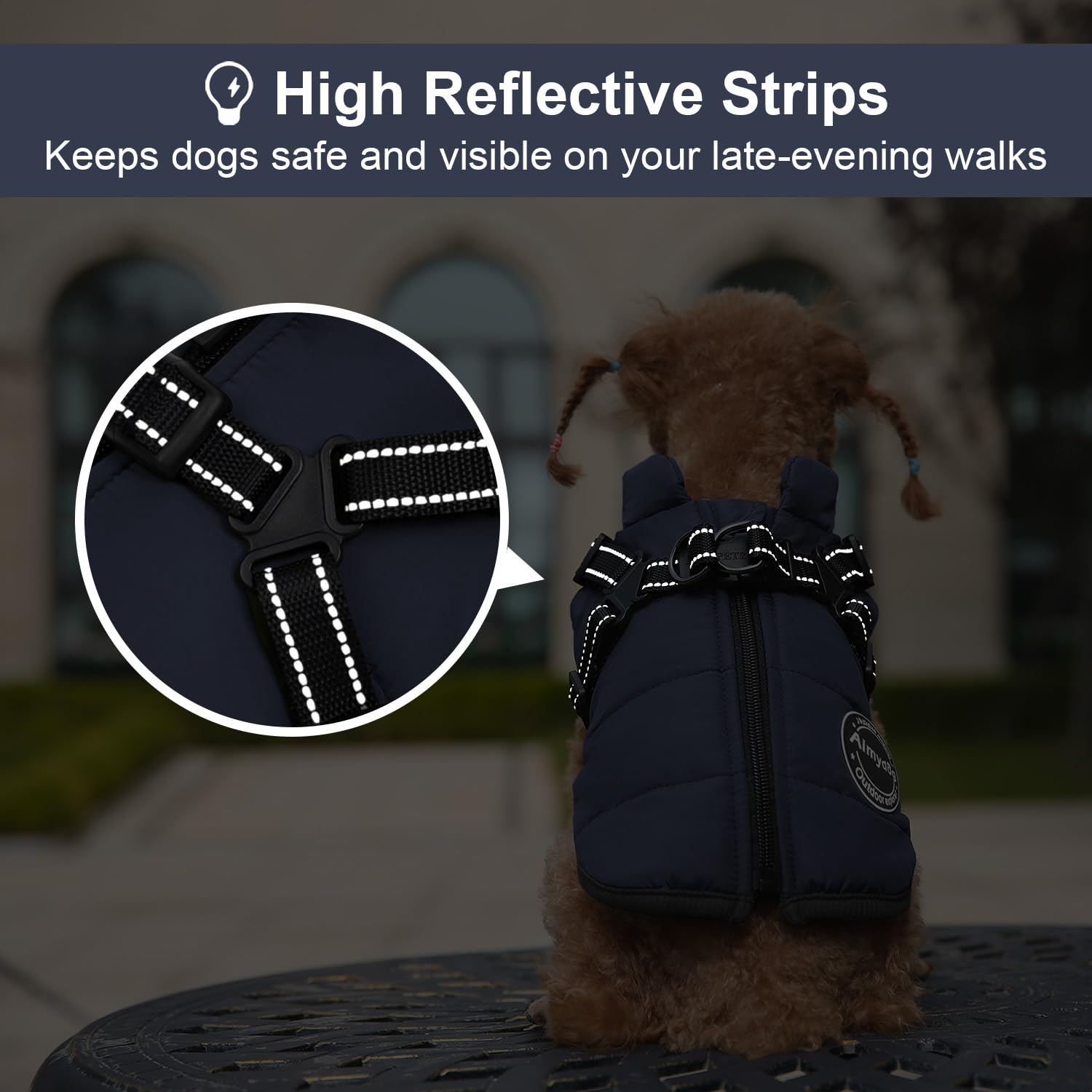Cappotto invernale per cani, caldo cappotto invernale per cani, con imbracatura integrata, riflettente e regolabile, comodo, antivento, per cani di taglia piccola, media e grande (blu navy)