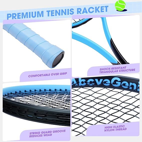 AboveGenius Neon Tennis Rackets 2 Pack for Adults- 27 Lightweight Aluminum Tennis Racquet Set with 3 Balls & Bag- Vibrant High-Visibility Matte Finish for Men Women Beginners
