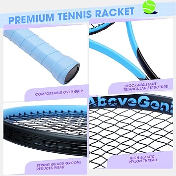 AboveGenius Neon Tennis Rackets 2 Pack for Adults- 27 Lightweight Aluminum Tennis Racquet Set with 3 Balls & Bag- Vibrant High-Visibility Matte Finish for Men Women Beginners