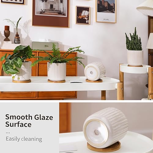 Miniatura 9 de Macetas pequeñas de 4 pulgadas con orificio de drenaje, macetas de cerámica para suculentas con patrón de cara para plantas de interior, cactus,