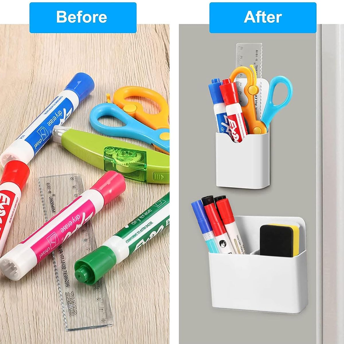 Porta Pennarelli Magnetico - 2 Pezzi Bianchi Per Lavagna E Frigorifero - Foto 2