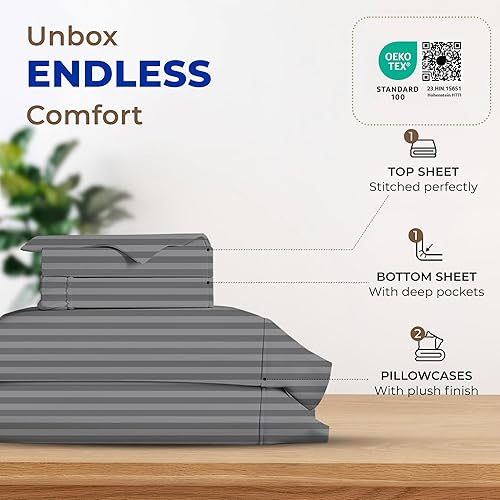 Vista 57 de THREAD SPREAD Hotel Collection - Juego de sábanas de 600 hilos de algodón egipcio, satinado, 4 piezas, Blanco, King