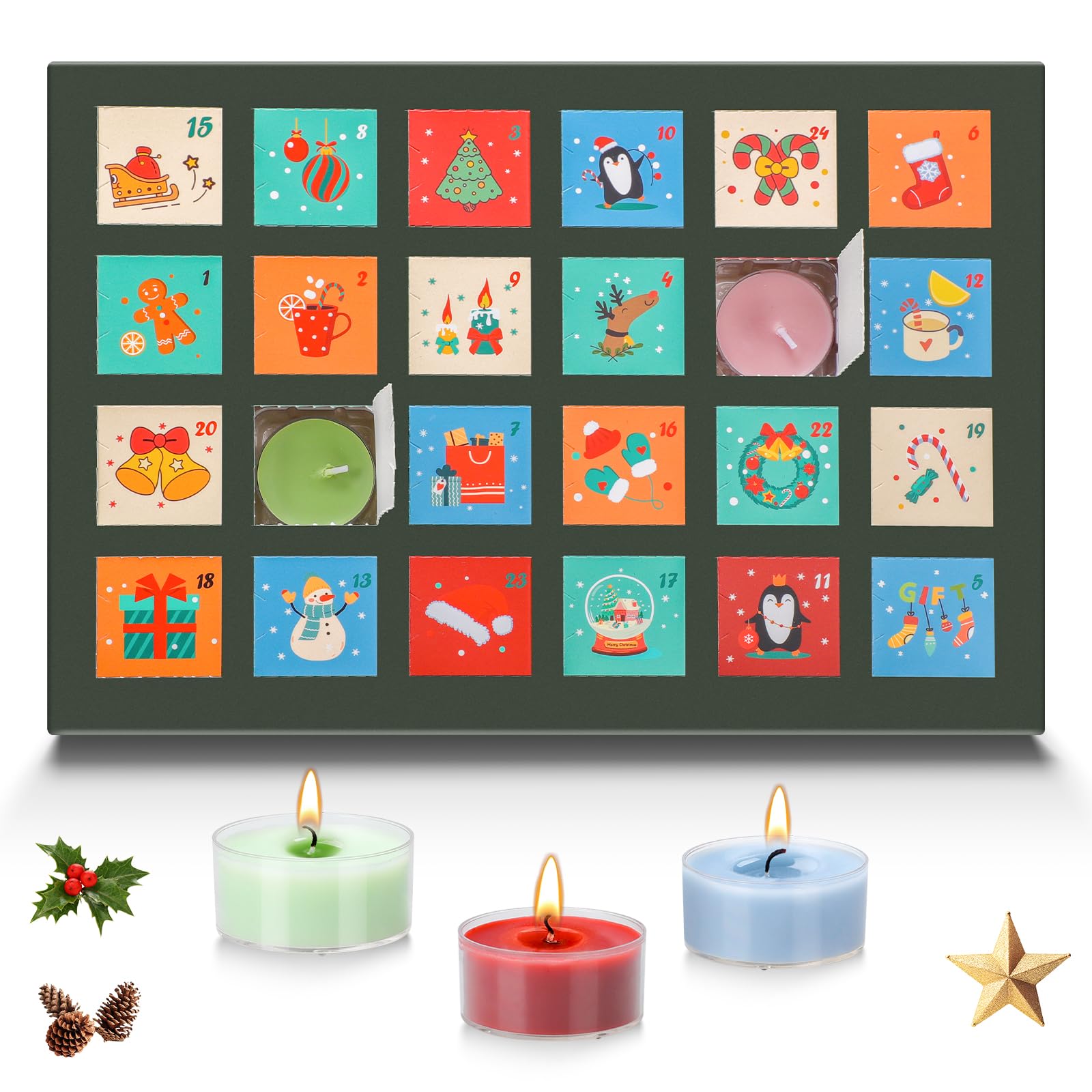 Teokantz Duftkerzen Adventskalender mit 24 verschiedenen Teelicht-Duftkerzen, Adventskalender 2025 Teelichter, Weihnachtskalender Geschenke für Frau Mama Schwester Freundin Küche, Haushalt & Wohnen