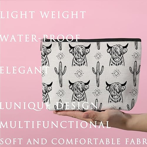 Miniatura 9 de Bolsa de maquillaje retro del oeste, bolsa de cosméticos vintage, bolsa con cremallera de campo, bolsa con estampado de vaca, regalos occidentales