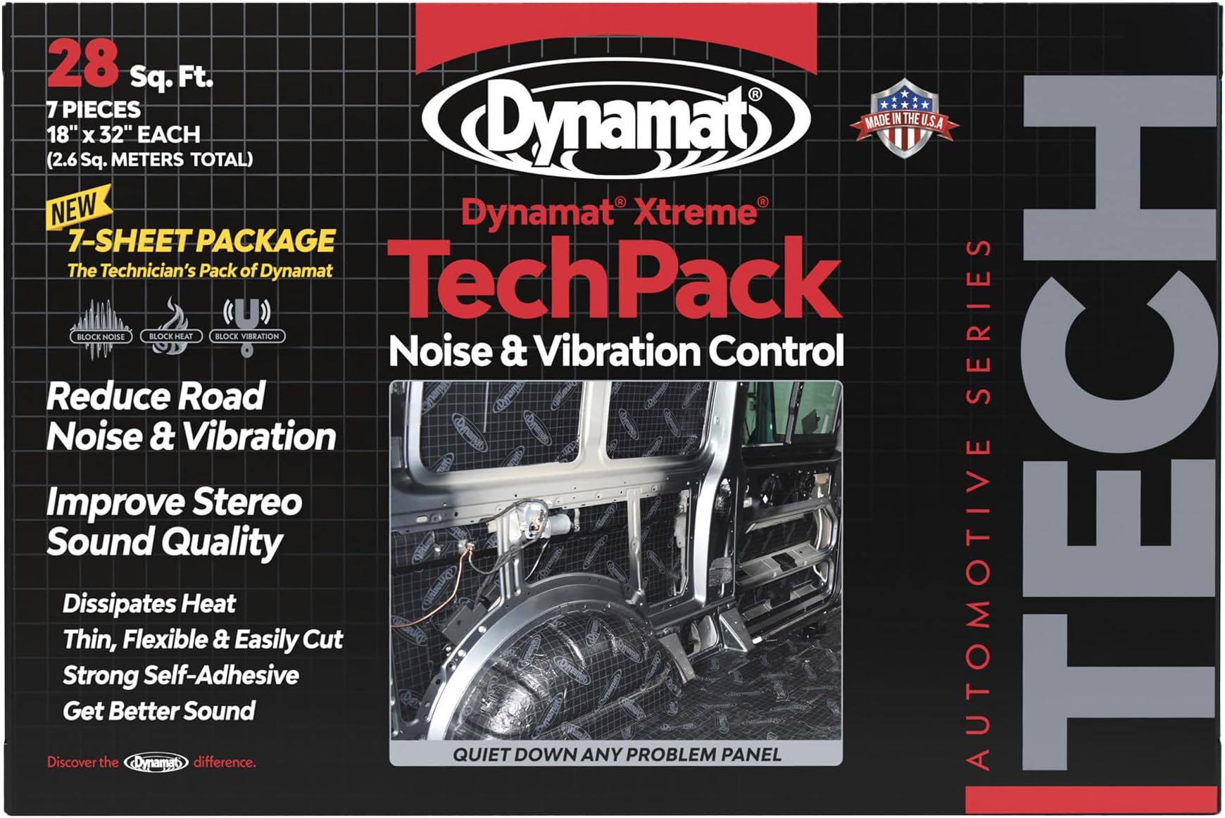 Dynamat Xtreme Tech Pack Sound Deadening Car Insulation – Noise Dampening for Floor, Doors, Panels, Hood, Engine or Trunk – Easy Self Adhesive Install – Made in USA – 7 Sheets, 18”x32”, 28 sq ft total