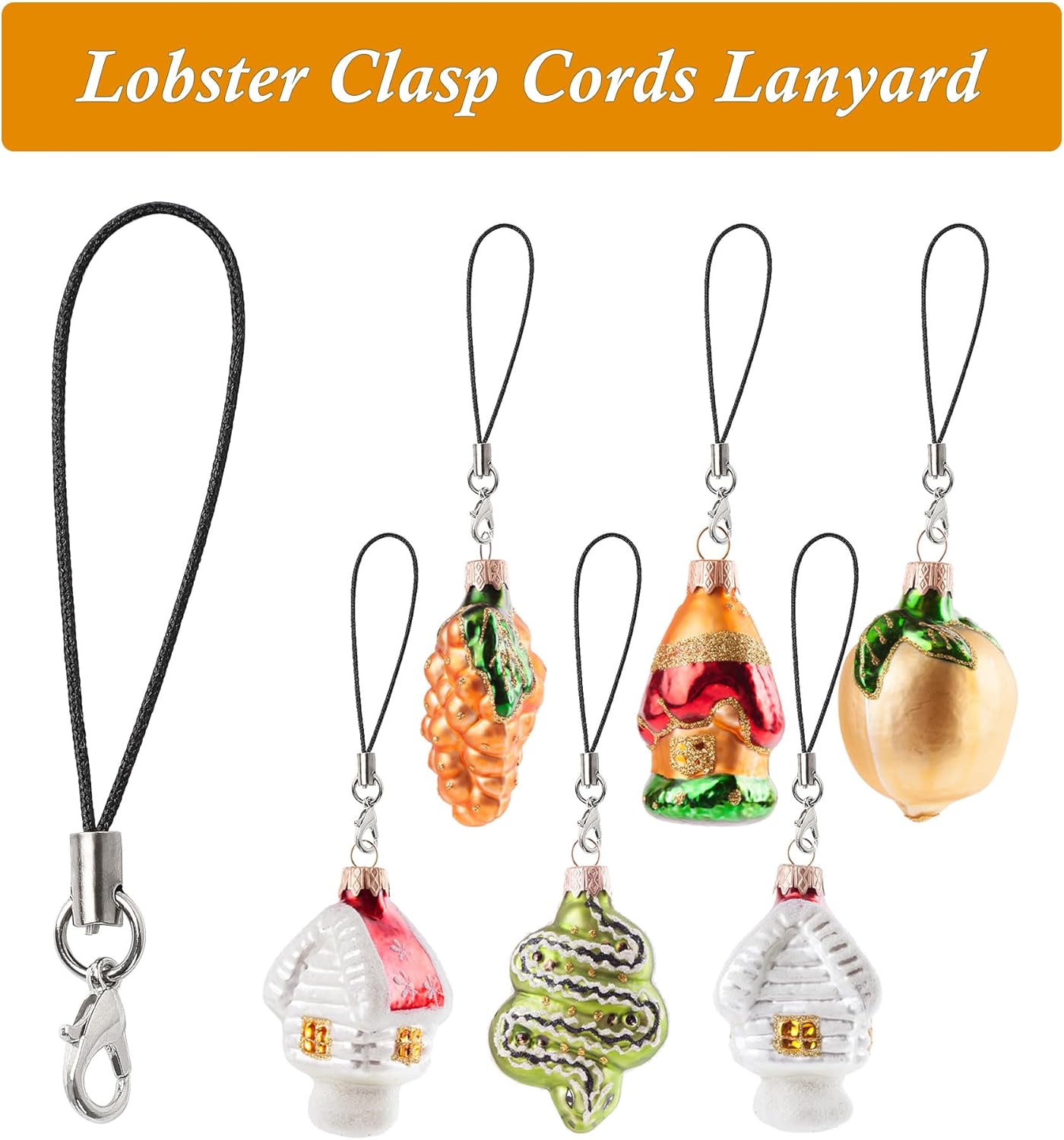 uxcell 15 Pcs Lobster Clasp Cords Lanyard, Nylon Wrist Coiled Strap Cell Phone Key String, Keychain Holder Ropes for USB Flash Drive, Handmade Jewelry Accessories, Black - Image 2