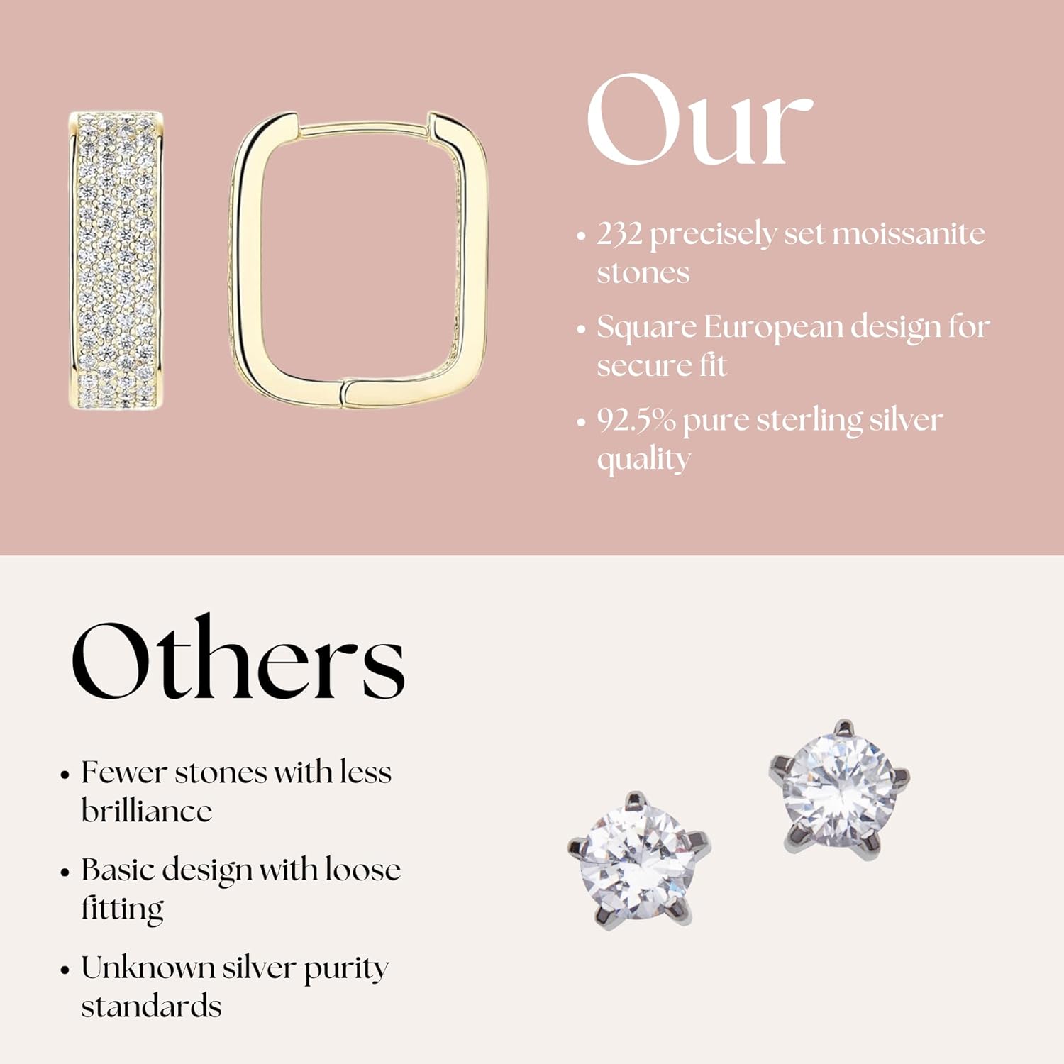 Hoop Earrings - Sterling Silver Earrings with 232 Diamond Stones, Luxury - Fashion Earrings for Women - Huggie Gift Box - Image 6