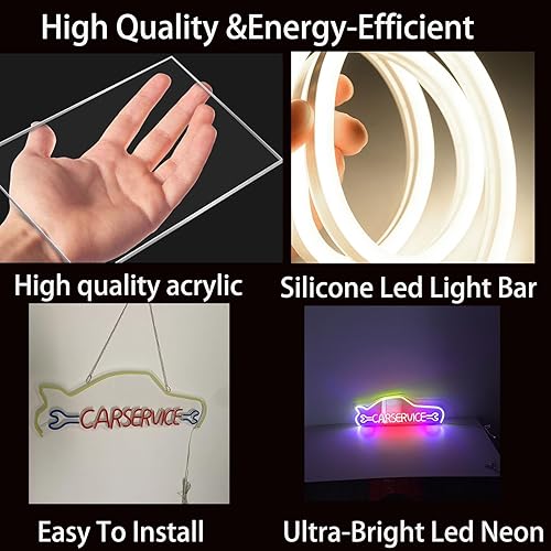 Miniatura 2 de YSKMang Letrero de neón con forma de automóvil de 25 x 9 pulgadas para decoración de pared, con interruptor de encendidoapagado, letrero de neón