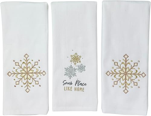Vista 145 de Serafina Home Toallas de cocina navideñas navideñas: dos muñecos de nieve Be Jolly espiga y un muñeco de nieve bailarín, 3 piezas, tejido plano 100%