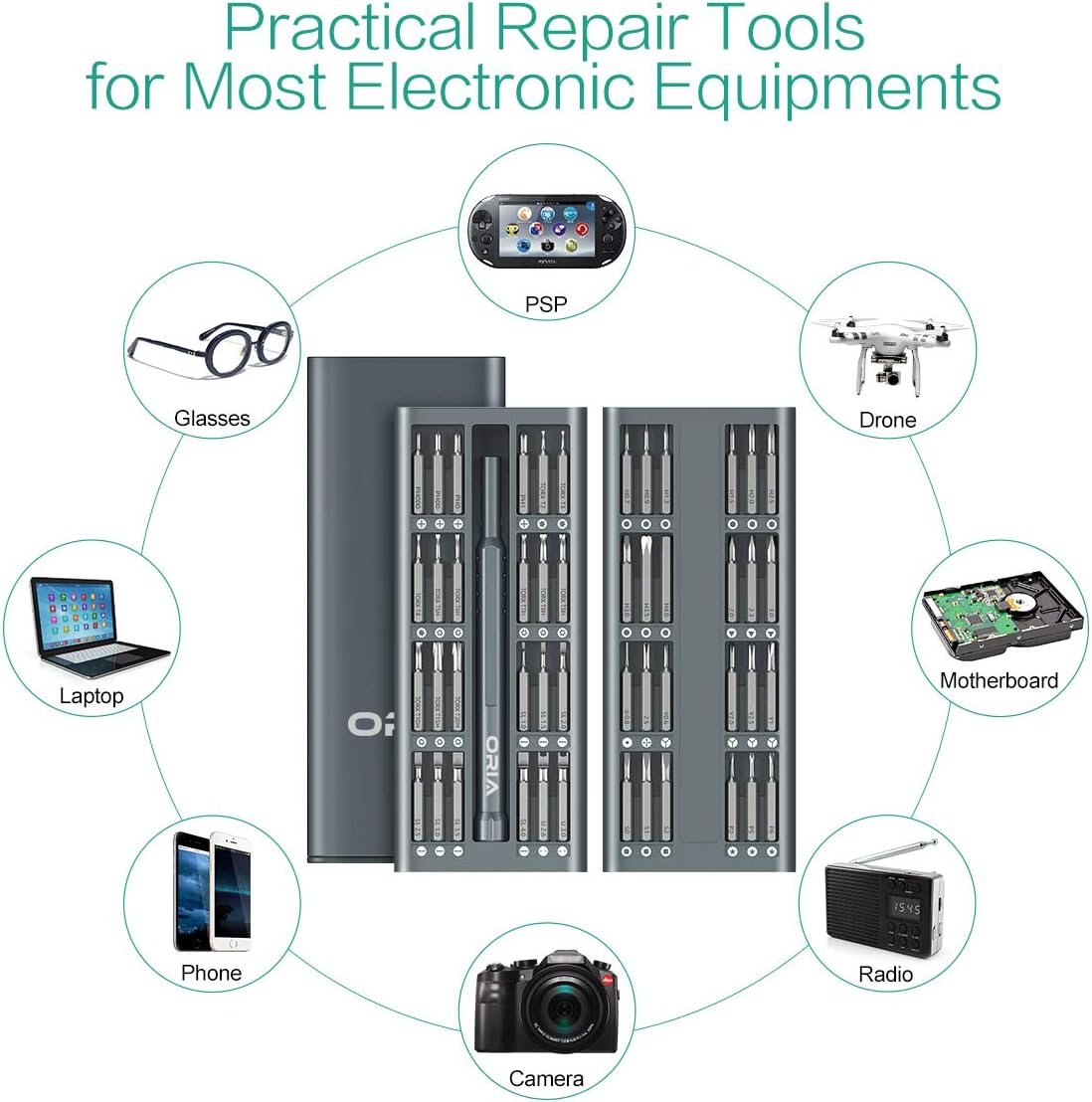 ORIA Screwdriver Set, 49 in 1 Electronics Repair Tool Kit，Precision Screwdriver Kit with 48 S2 Steel Bit with Aluminum Handle for Repairing PC, Phone, Watches, Laptop, MacBook, Glasses : Tools & Home Improvement