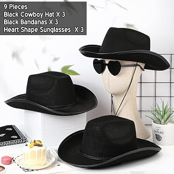 Geyoga 9 Pcs Adults Cowboy Hat Costume Set