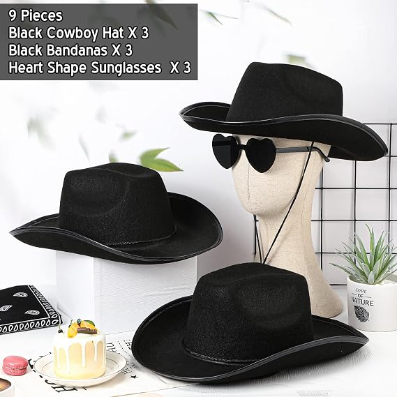 Geyoga 9 Pcs Adults Cowboy Hat Costume Set